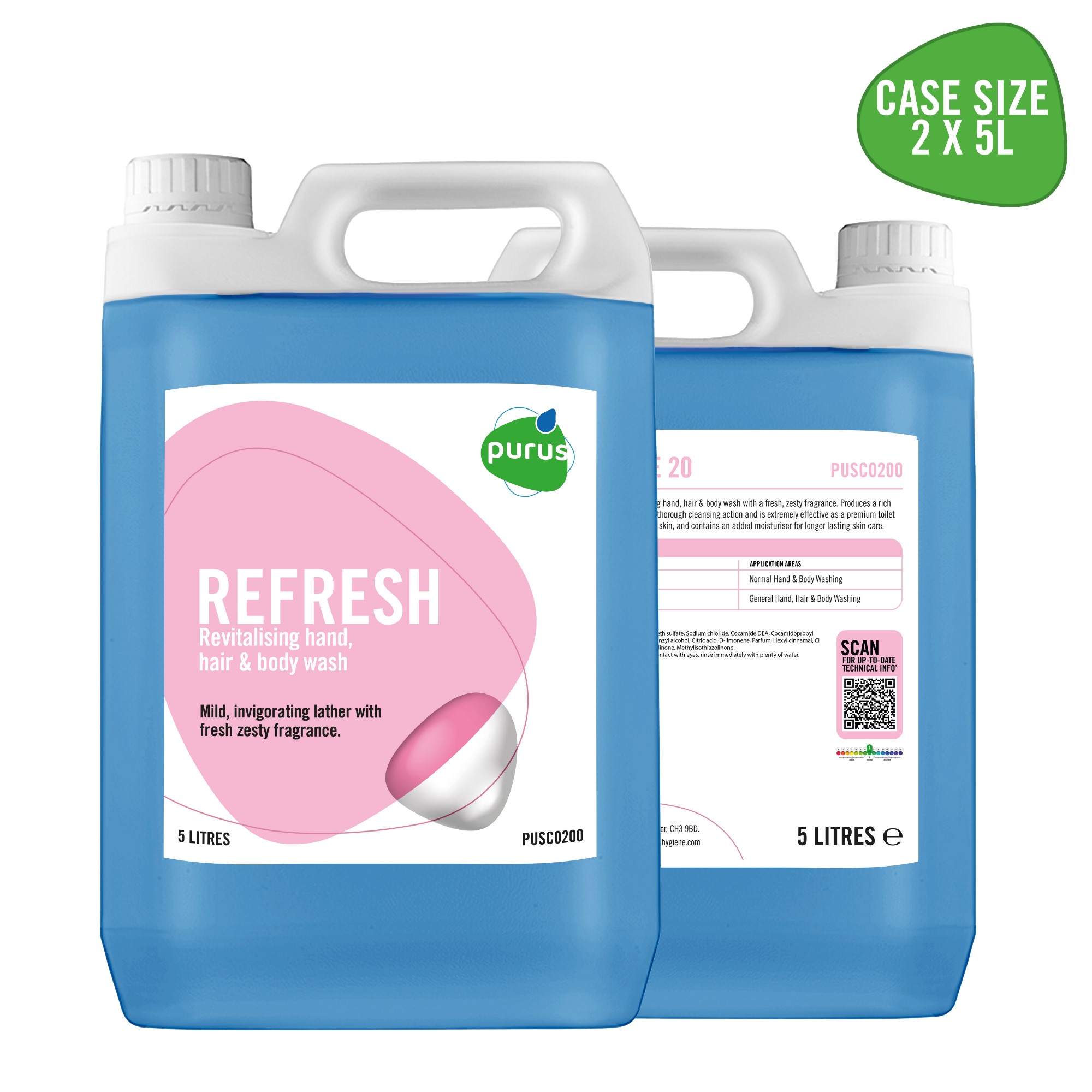 Purus Premium Refresh Hand, Hair & Body Wash  2 x 5 Ltr